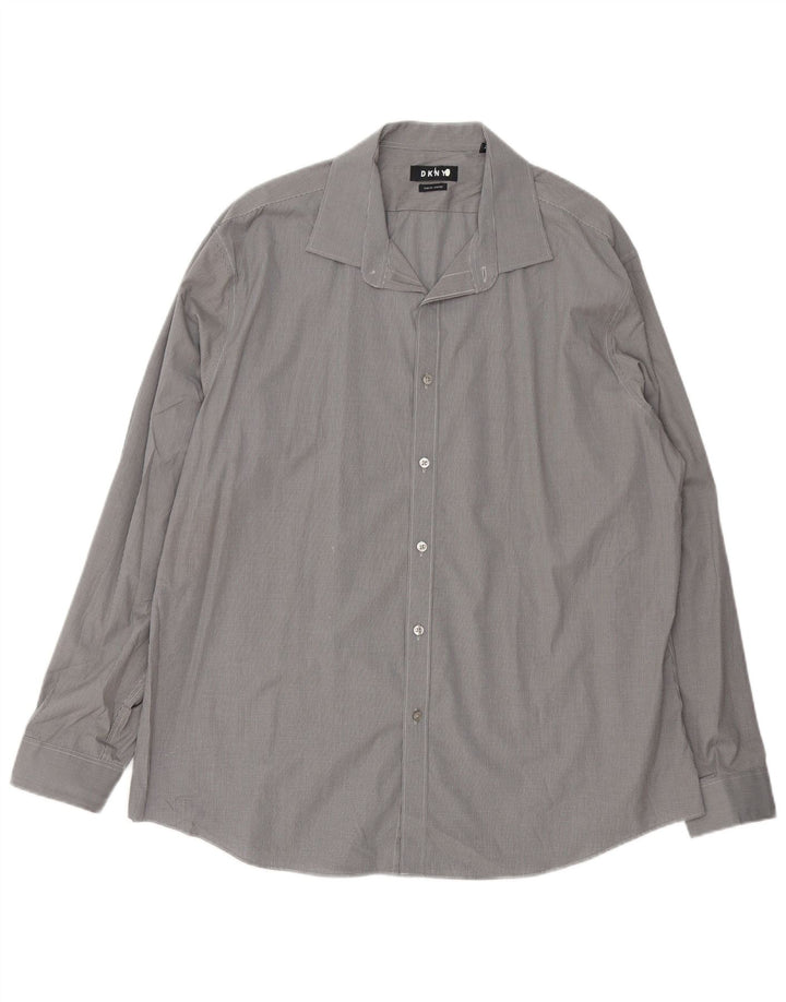 Dkny Herren-Hemd mit schmaler Passform, Größe 18 2XL, grau karierte Baumwolle