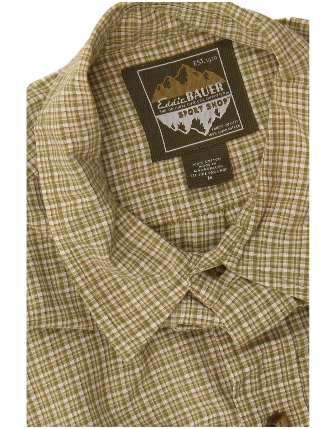 EDDIE BAUER Herren Kurzarmhemd Medium Khaki Check Baumwolle