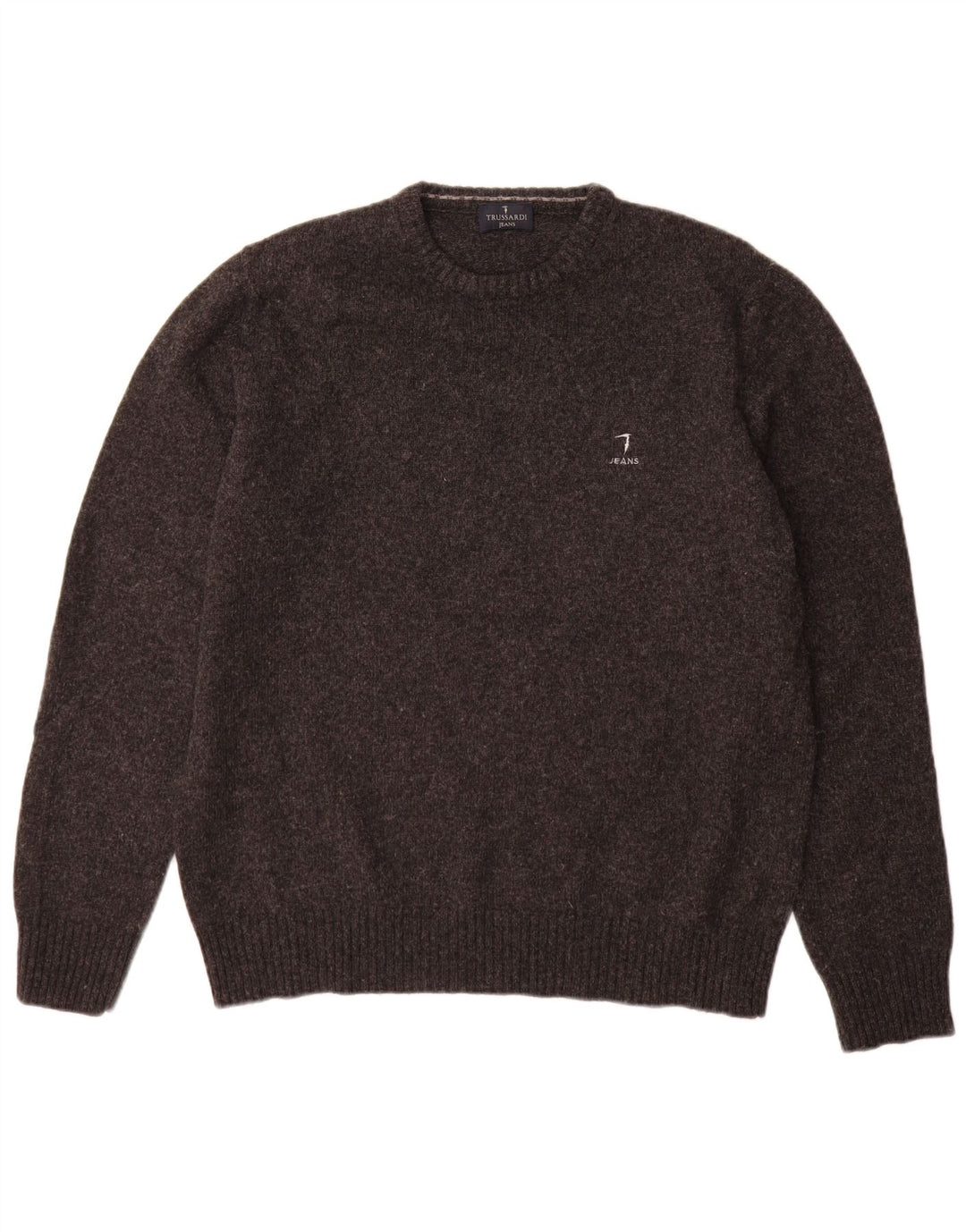 Trussardi Jeans Herren-Pullover mit Rundhalsausschnitt, große graue Wolle