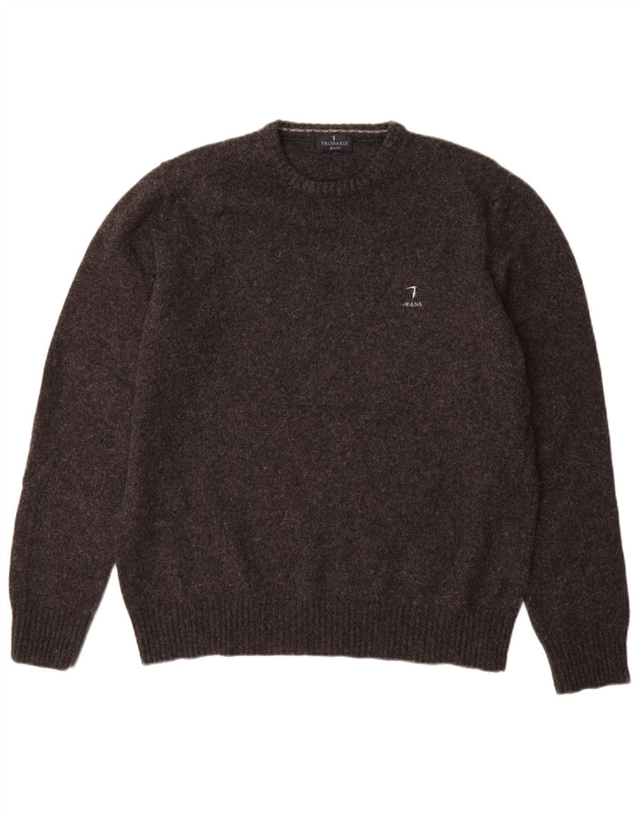 Trussardi Jeans Herren-Pullover mit Rundhalsausschnitt, große graue Wolle