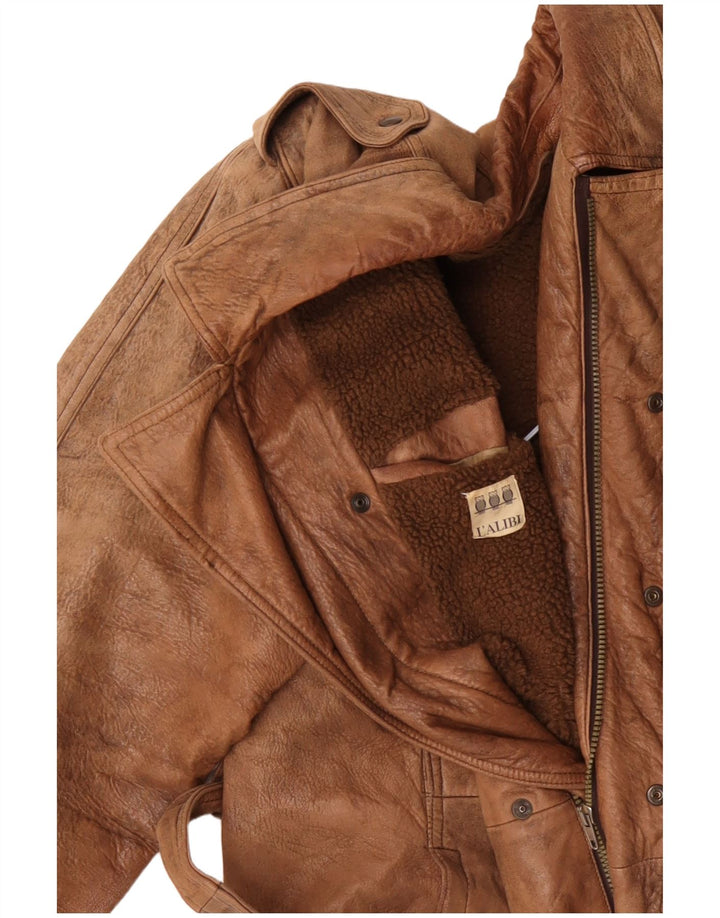 VINTAGE Herren Militärlederjacke UK 42 XL Beige