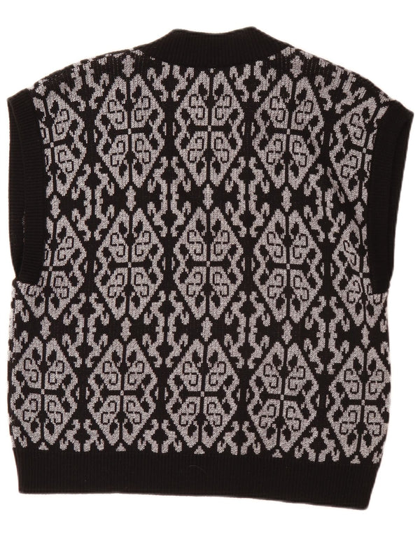 Vintage Damen Weste Tank Top EU 46 XL Schwarz Fair Isle Polyester