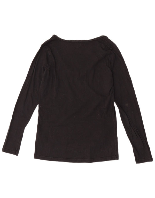 Desigual Womens Graphic Top Langarm UK 14 Großes schwarzes Baumwollherz