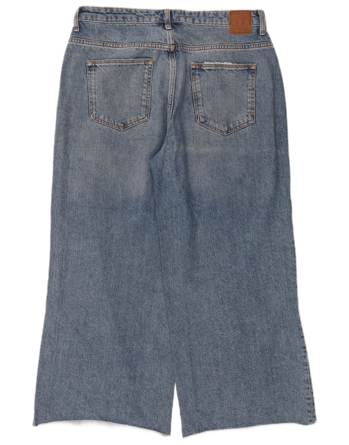 ZARA Damen Distressed Crop Wide Leg Jeans EU 40 Medium W30 L25 Blau