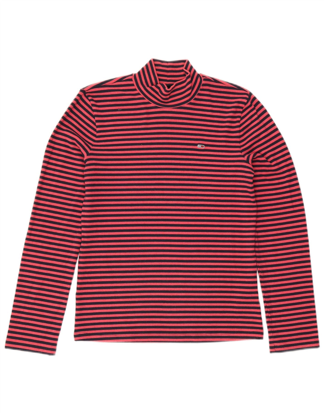 Tommy Hilfiger Damen Top Langarm UK 14 Mittelrosa Nadelstreifen Polyester