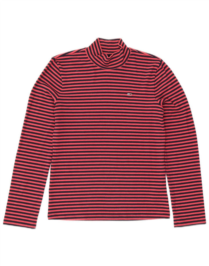 Tommy Hilfiger Damen Top Langarm UK 14 Mittelrosa Nadelstreifen Polyester