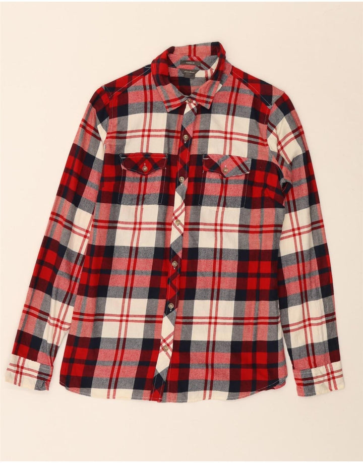 EDDIE BAUER Damen-Flanellhemd mit klassischer Passform, UK 10, klein, rot kariert, Baumwolle