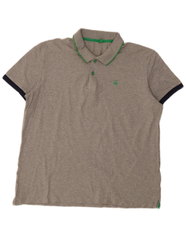 Benetton Herren Poloshirt 2XL Grau Baumwolle