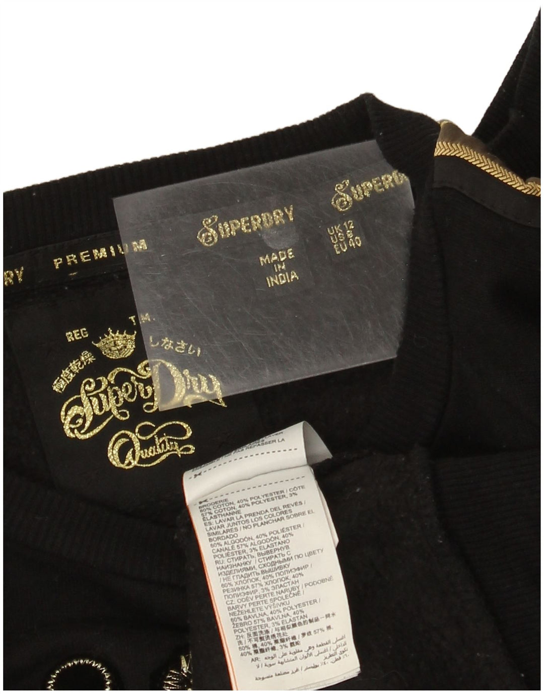 Superdry Damen Grafik-Sweatshirt-Pullover UK 12 Mittelschwarze Baumwolle
