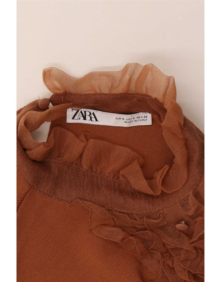 Zara Damen-Blusenoberteil mit Rüschen vorne, Größe S, Größe S, braun, Nylon