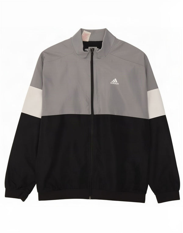 Adidas Boys Tracksuit Top Jacket 13-14 Years Large Black Colourblock