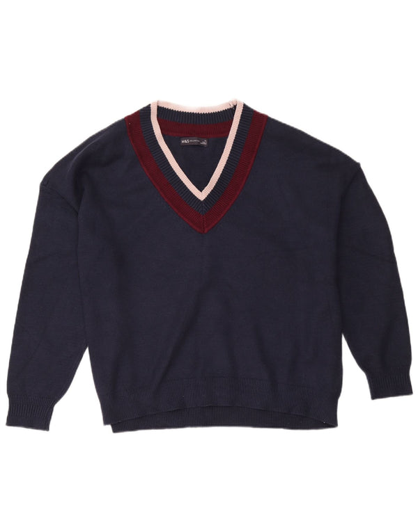 Marks & Spencer Damen-Pullover mit V-Ausschnitt, UK 18, XL, Marineblau, Farbblock