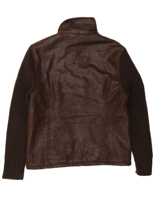 Vintage Herren Kunstlederjacke UK 36 Small Brown Colourblock Polyester