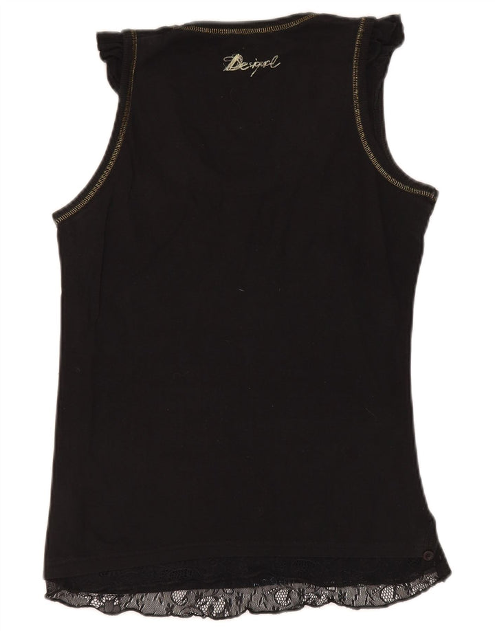 Desigual Damen Weste Top UK 12 Mittelschwarze geometrische Baumwolle