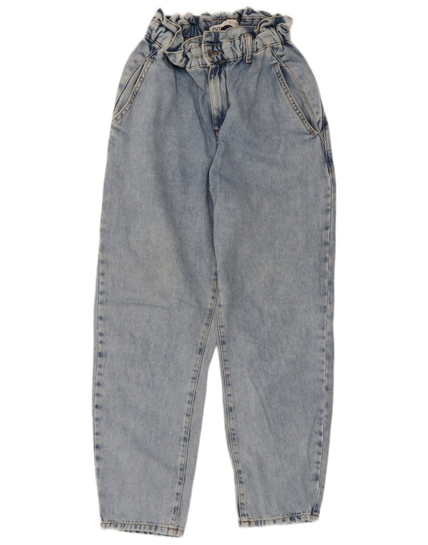 Zara Damen High Waist Tapered Jeans EU 34 2XS W24 L25 Blaue Baumwolle