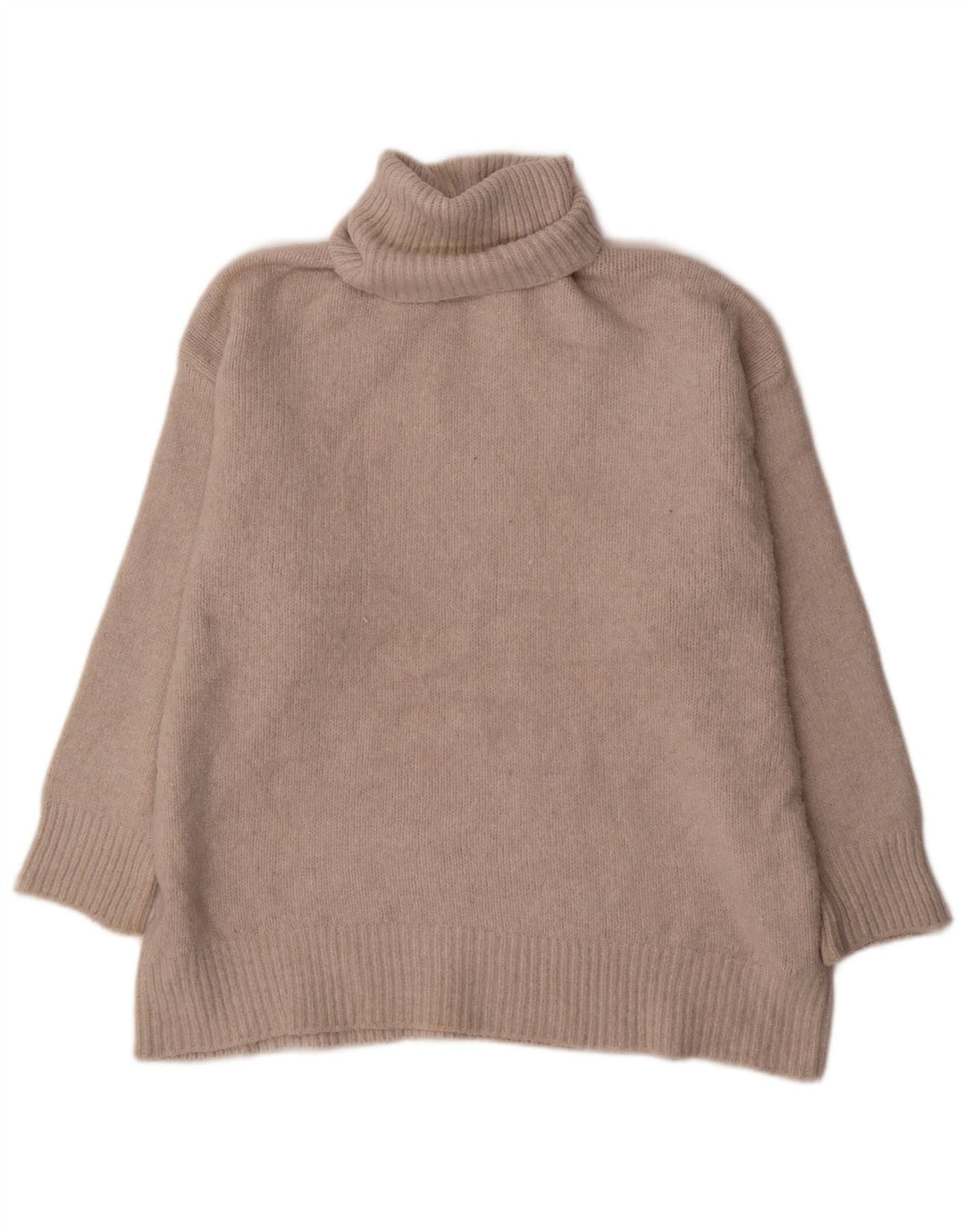 Zara Damen-Pullover mit Rollkragen, übergroß, UK 14, mittelbeigefarbenes Polyester