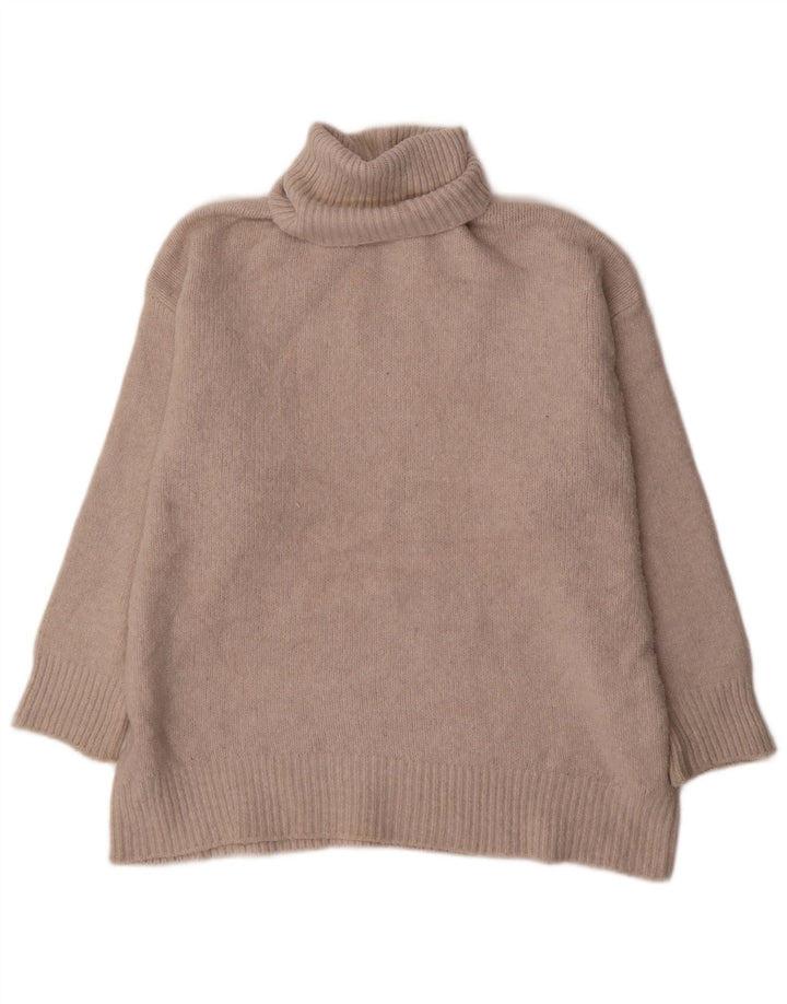 Zara Damen-Pullover mit Rollkragen, übergroß, UK 14, mittelbeigefarbenes Polyester