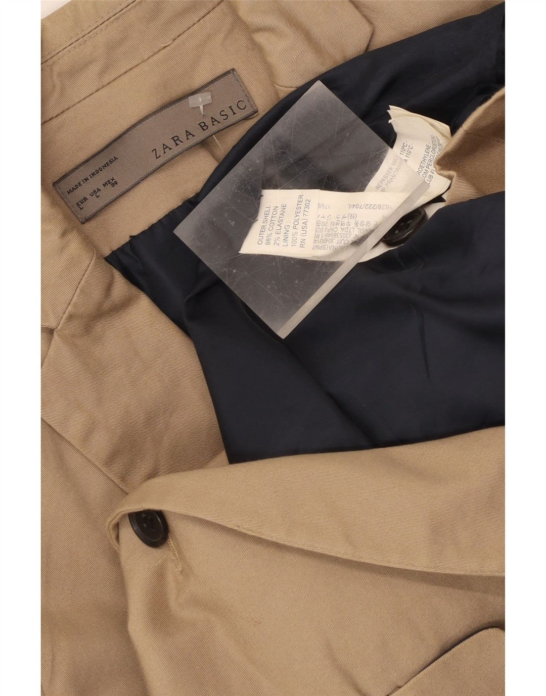Zara Damen 1-Knopf-Blazerjacke UK 14 Große beige Baumwolle