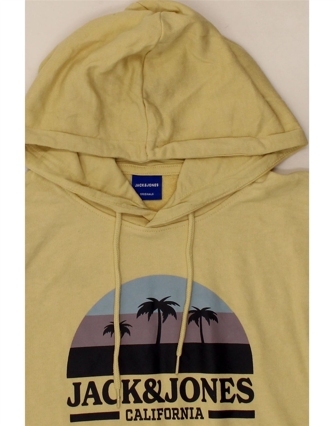 JACK & JONES Mens Graphic Hoodie Jumper Small Yellow Vintage Jack & Jones and Second-Hand Jack & Jones from Messina Hembry 