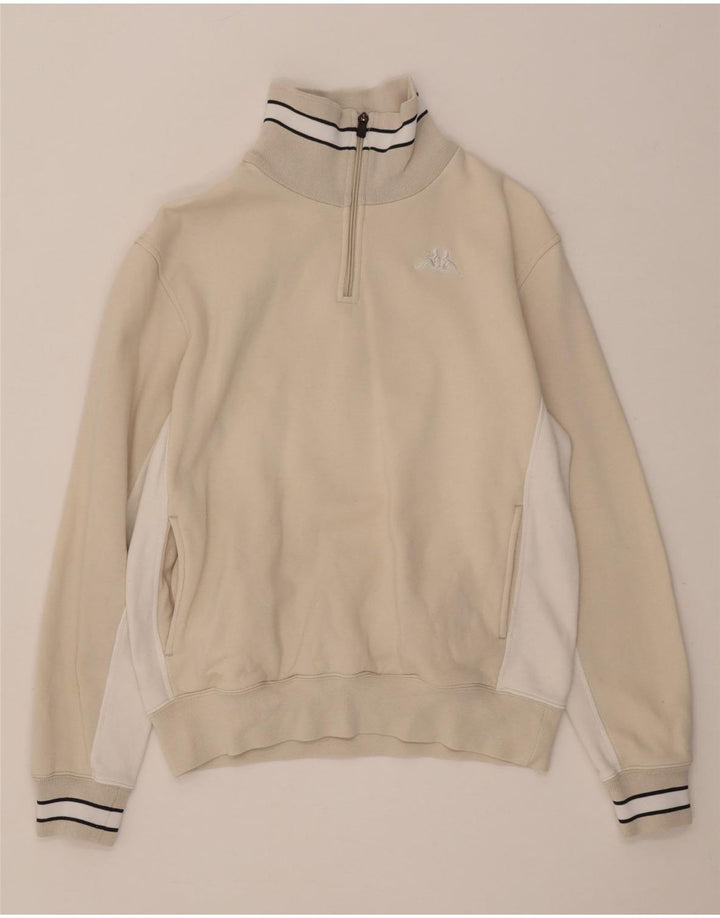 Kappa Damen-Sweatshirt mit Reißverschluss am Hals, UK 14, Mittelbeige, Farbblock