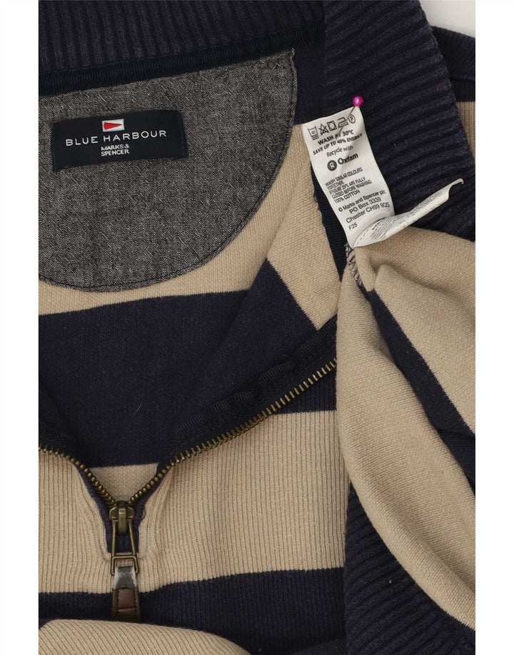 Marks & Spencer Herren-Pullover mit Reißverschluss am Hals, groß, marineblau, gestreift, Baumwolle