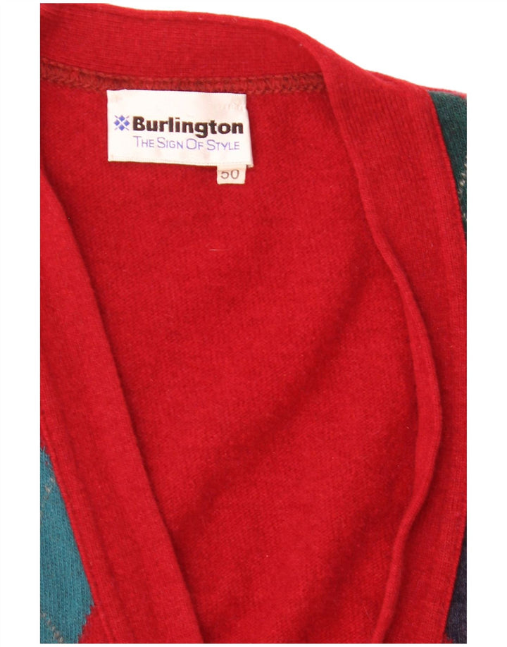Burlington Herren ärmelloser Cardigan Pullover IT 50 Large Red Argyle/Diamant