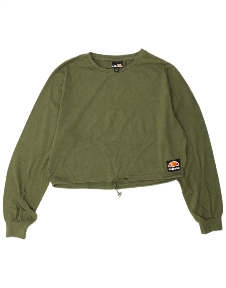 Ellesse Womens Crop Top Langarm UK 12 Mittelgrüne Baumwolle