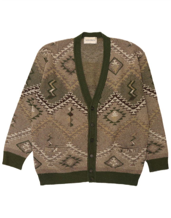 Vintage Herren Cardigan Pullover Große grüne geometrische Wolle