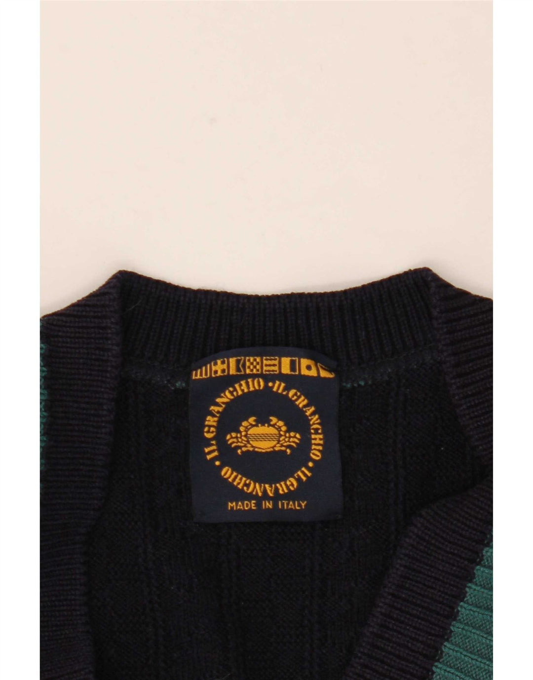 Il Granchio Herren-Pullover mit V-Ausschnitt, groß, Marineblau, Farbblock