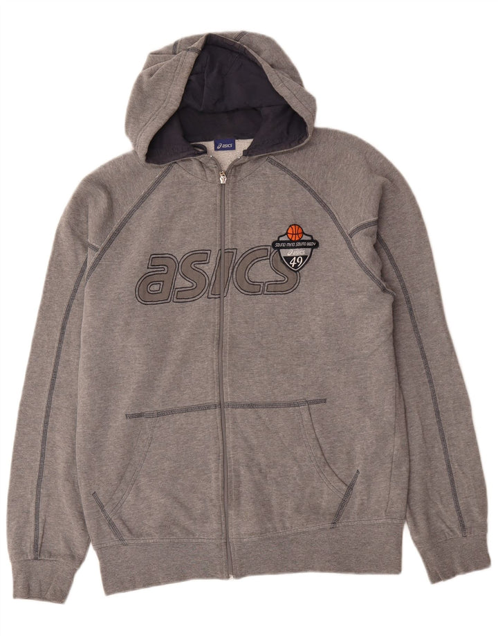 Asics Herren-Kapuzenpullover mit grafischem Reißverschluss, groß, graue Baumwolle