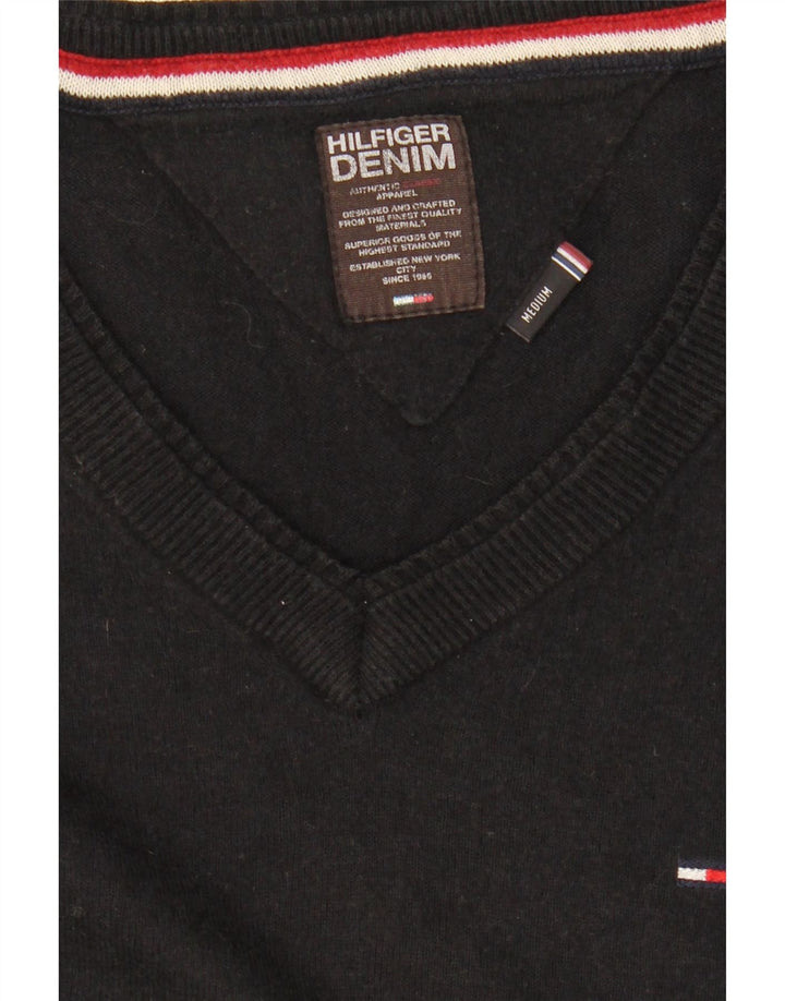 TOMMY HILFIGER Mens V-Neck Jumper Sweater Medium Black Vintage Tommy Hilfiger and Second-Hand Tommy Hilfiger from Messina Hembry 
