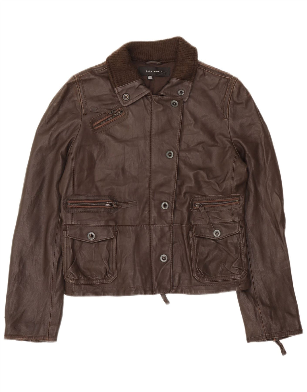 Zara Damen Lederjacke UK 10 Kleines braunes Leder