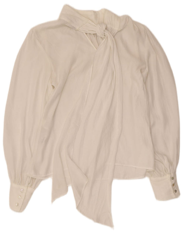 Zara Damen Langarm-Blusenoberteil UK 12 Mittelweißes Polyester