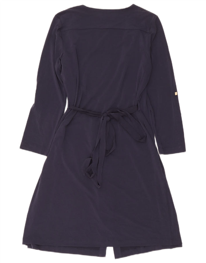 Calvin Klein Damen Langarm-Wickelkleid UK 14 Medium Marineblau Polyester