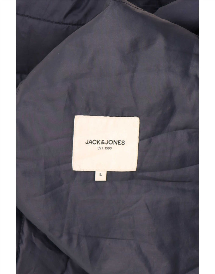 Jack & Jones Wattierte Herrenjacke UK 40 Large Marineblaues Colourblock-Polyester