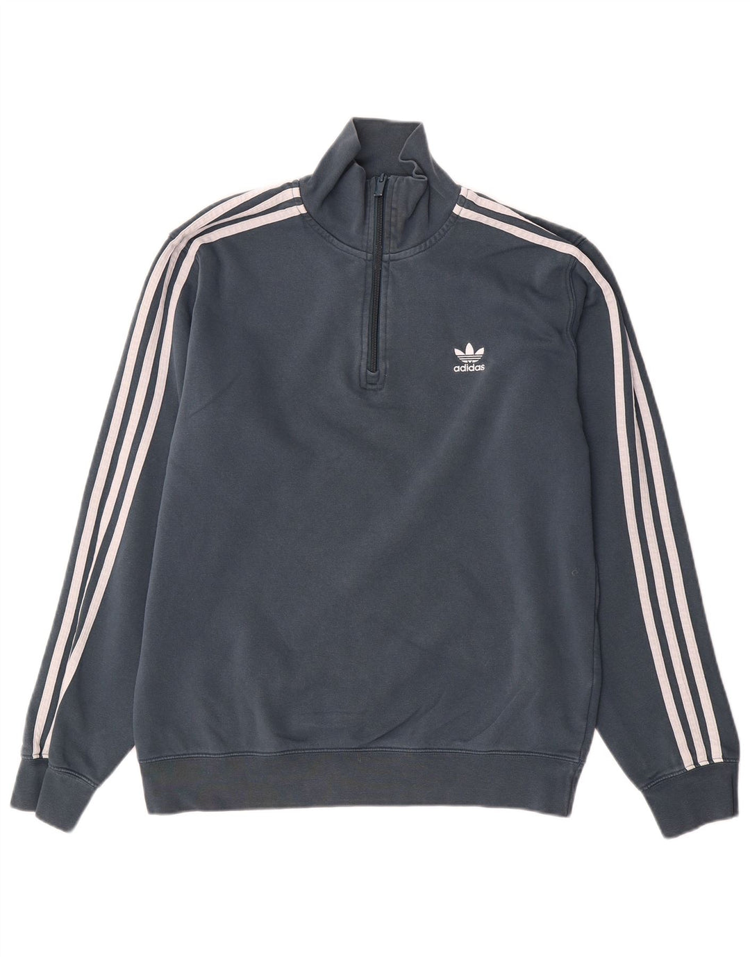 Adidas Herren-Sweatshirt mit Reißverschluss am Hals, mittelgraue Baumwolle