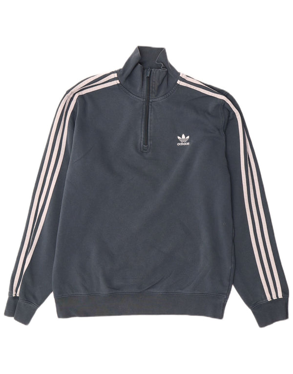 Adidas Herren-Sweatshirt mit Reißverschluss am Hals, mittelgraue Baumwolle