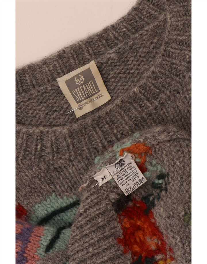 STEFANEL Damen-Pullover mit U-Boot-Ausschnitt, UK 14, Mittelgrau mit Blumenmuster