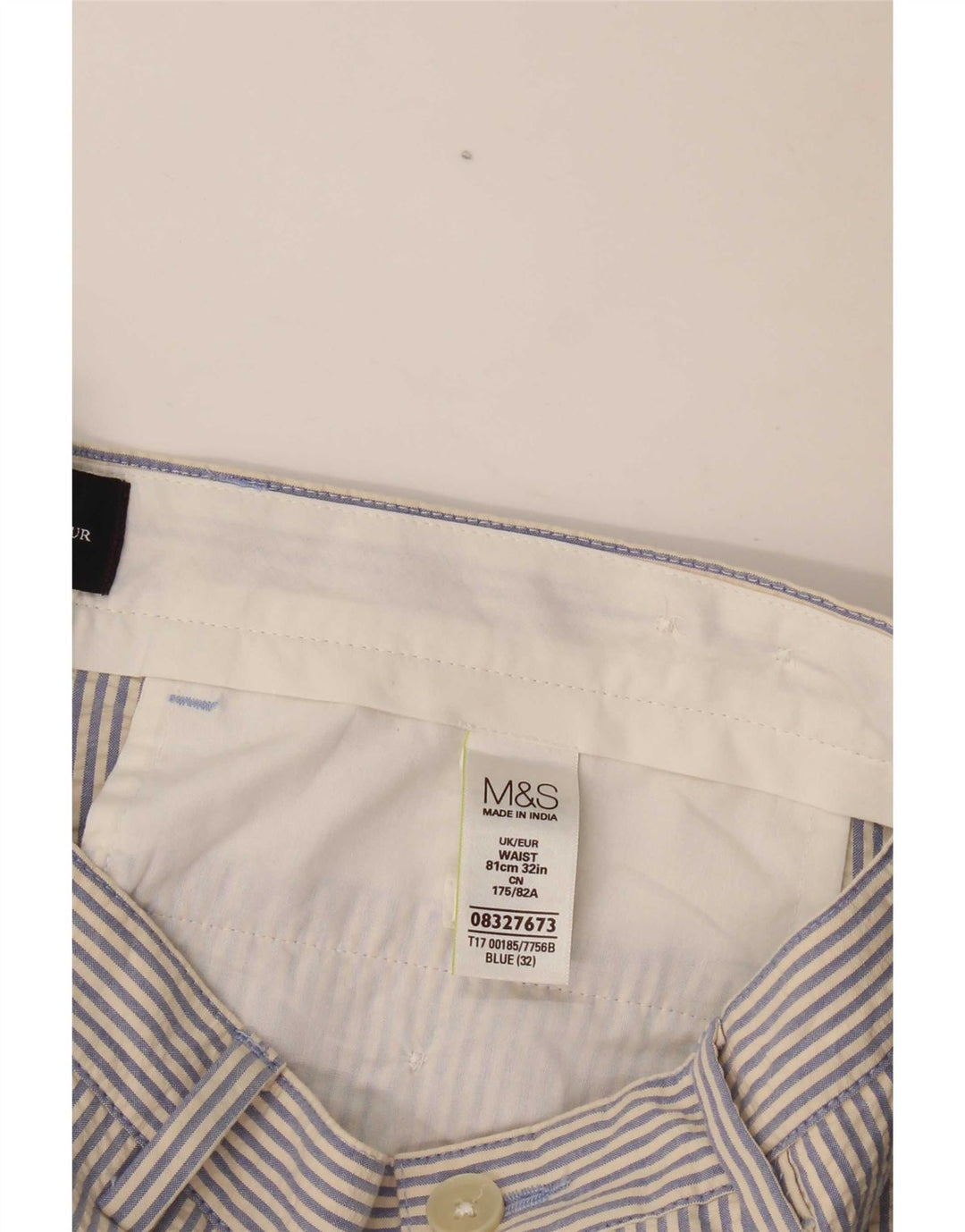 Marks & Spencer Herren-Chinoshorts W32 Mittelblaue Nadelstreifen-Baumwolle