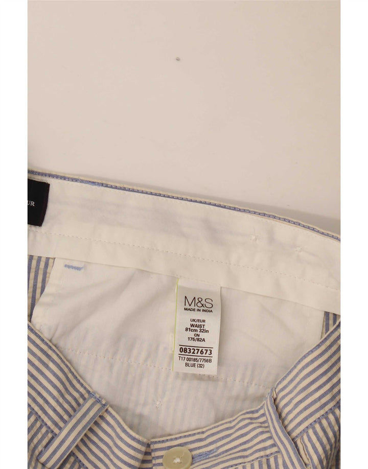 Marks & Spencer Herren-Chinoshorts W32 Mittelblaue Nadelstreifen-Baumwolle