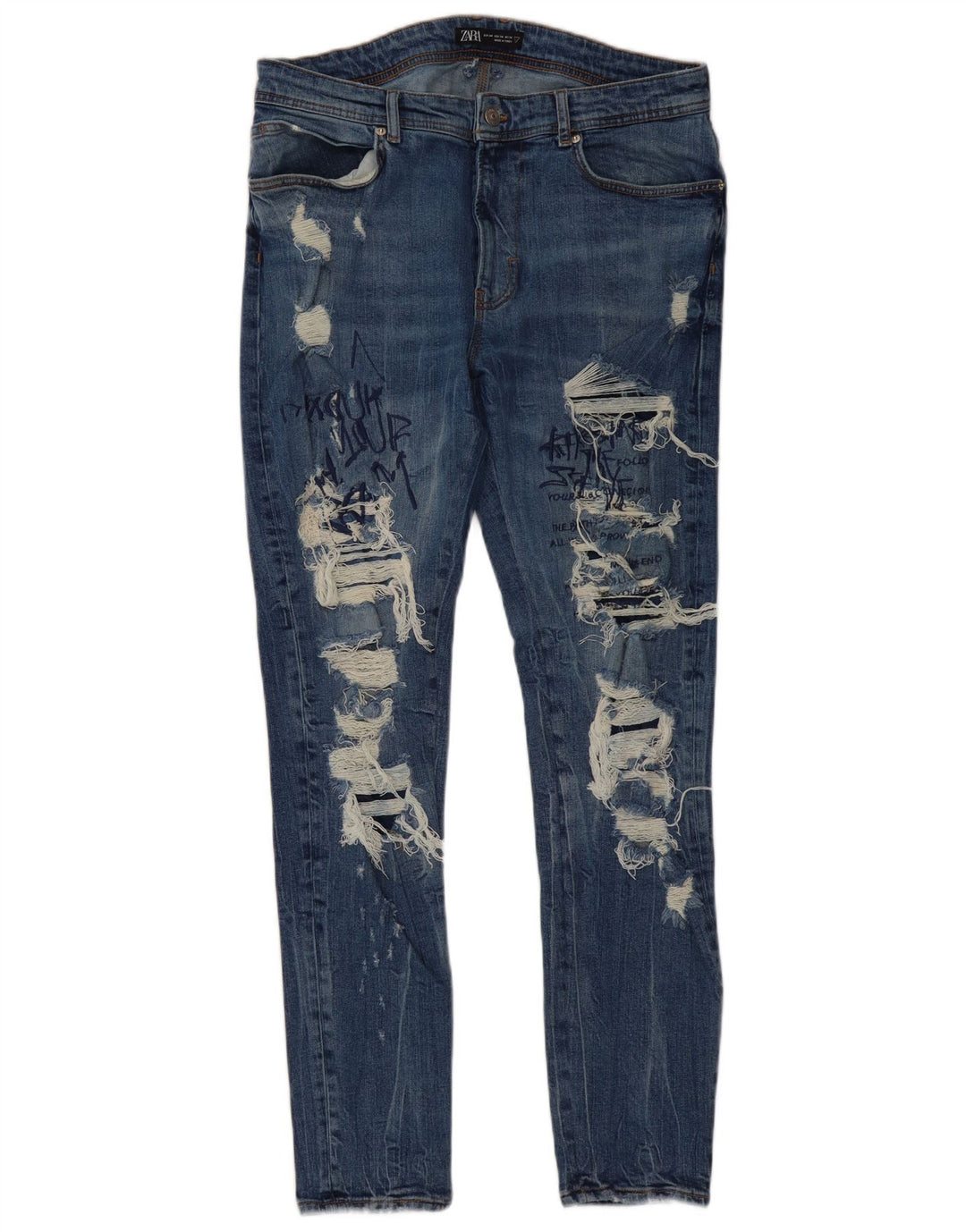 ZARA Herren Graphic Distressed Slim Jeans EU 44 Large W34 L30 Blau