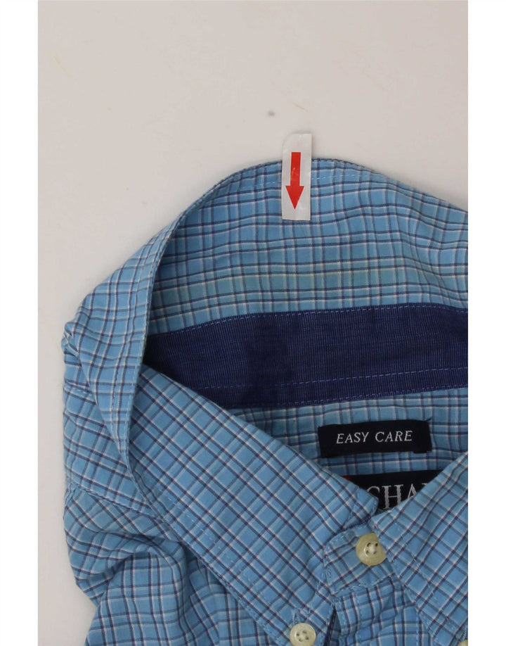 Chaps Herren-Kurzarmhemd XL aus blauer Gingham-Baumwolle