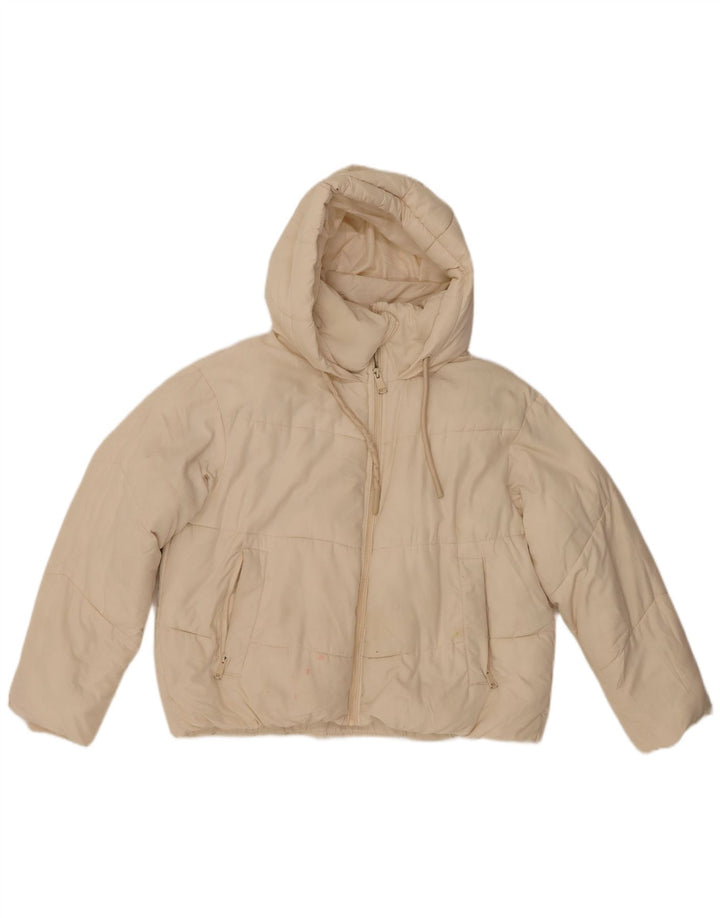 Zara Damen-Jacke mit Kapuze, übergroß, wattiert, UK 6, XS, gebrochenes Weiß, Polyester