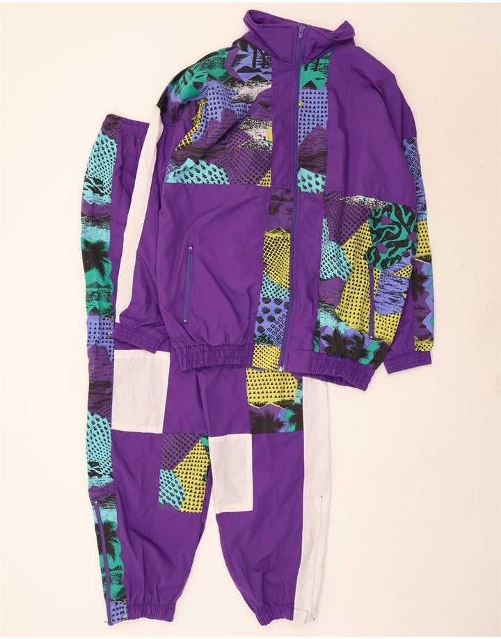 Vintage Damen Loose Fit Komplett-Trainingsanzug UK 16 Large Lila Patchwork