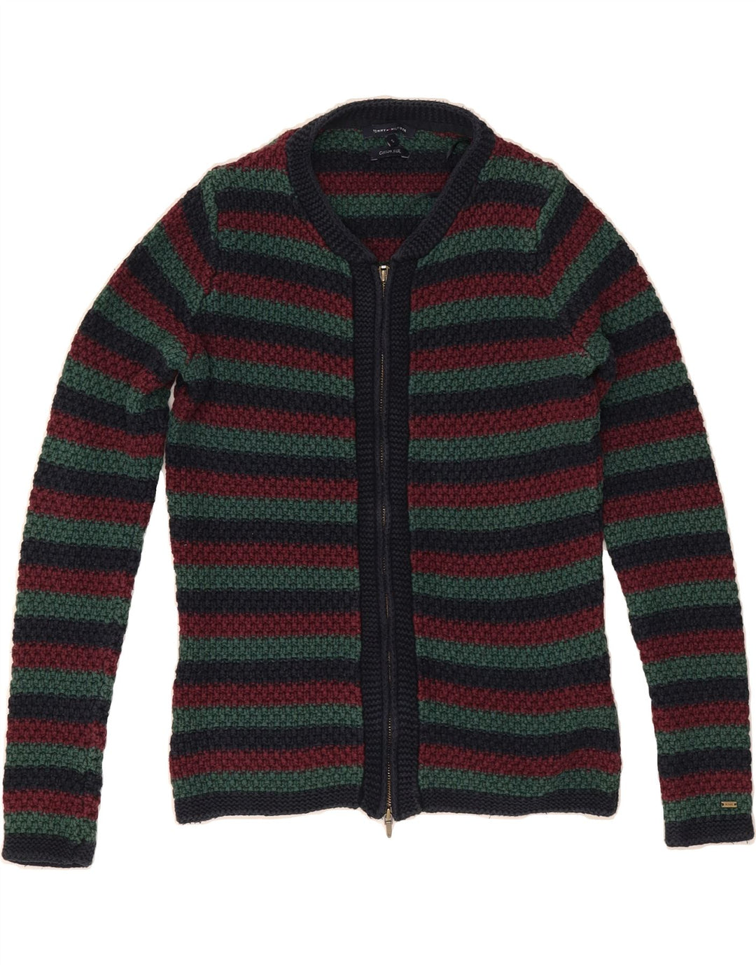 TOMMY HILFIGER Womens Cardigan Sweater UK 10 Small Multicoloured Striped Vintage Tommy Hilfiger and Second-Hand Tommy Hilfiger from Messina Hembry 
