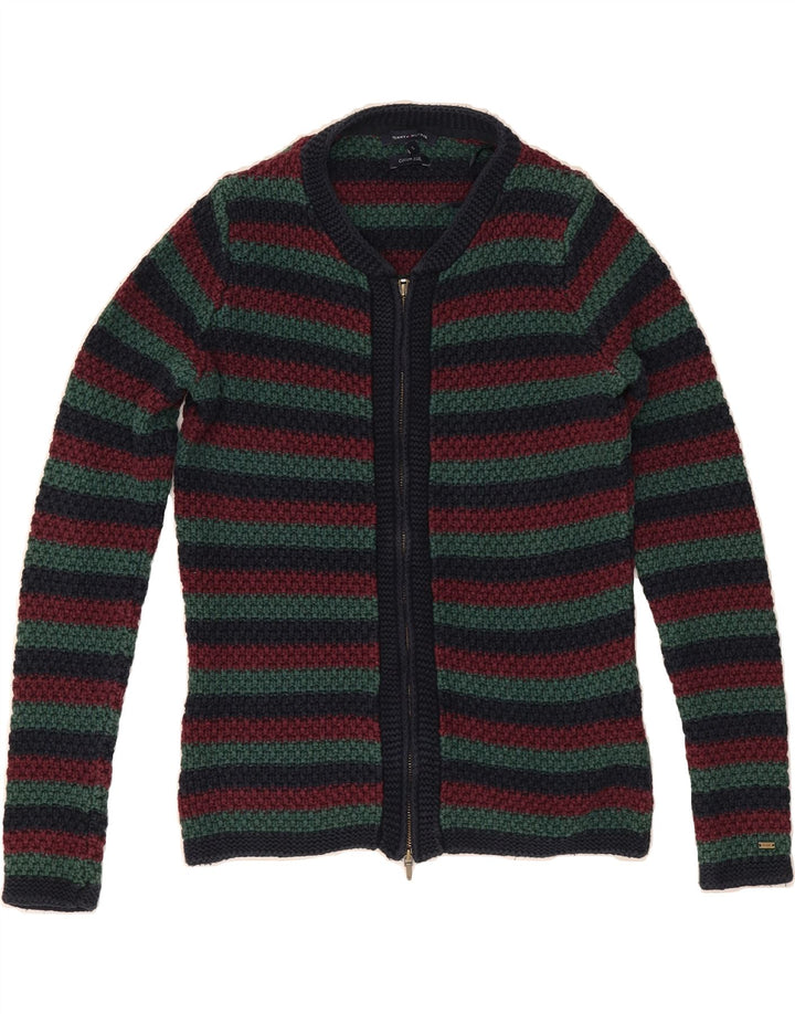 TOMMY HILFIGER Womens Cardigan Sweater UK 10 Small Multicoloured Striped Vintage Tommy Hilfiger and Second-Hand Tommy Hilfiger from Messina Hembry 