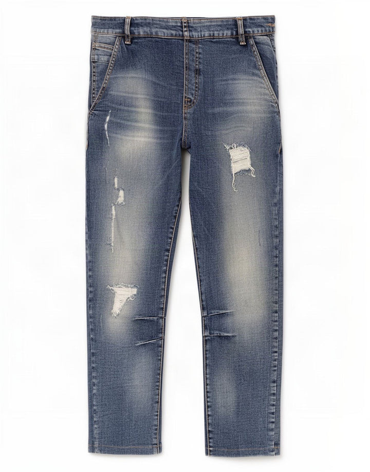 Zara Herren Crop Distressed Slim Jeans W32 L24 Blau