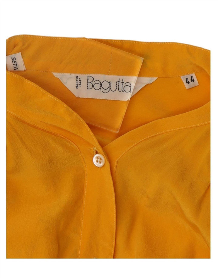 BAGUTTA Womens Shirt Blouse IT 44 Medium Yellow Silk