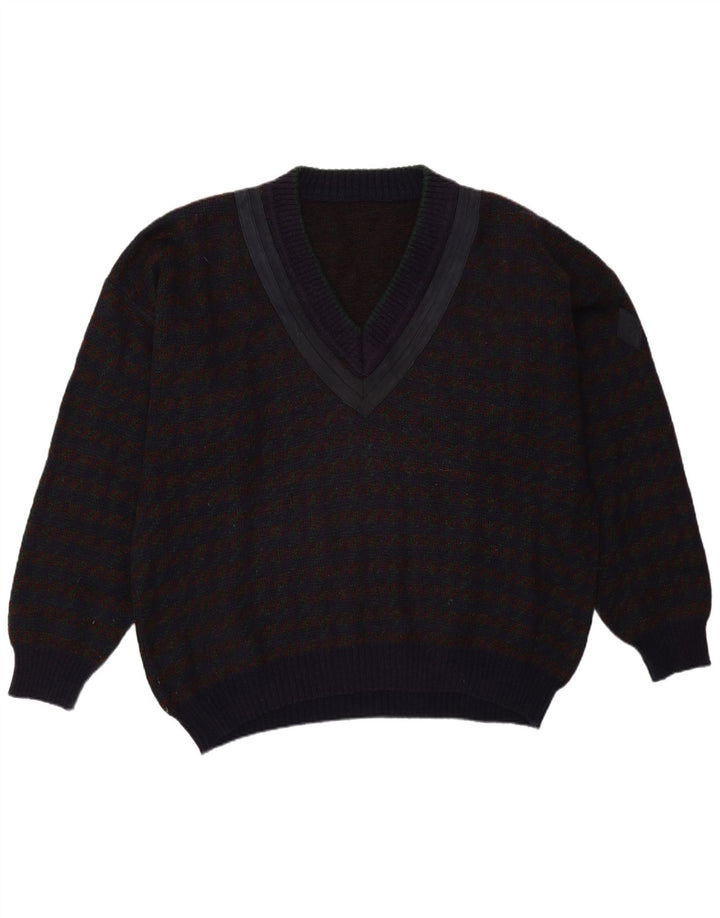 Vintage Herren V-Ausschnitt Pullover Pullover XL Lila Karo