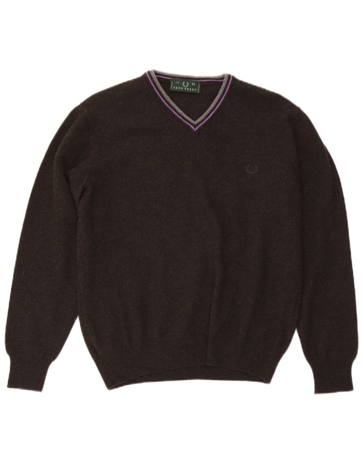Fred Perry Herren-Pullover mit V-Ausschnitt, XL, schwarze Wolle